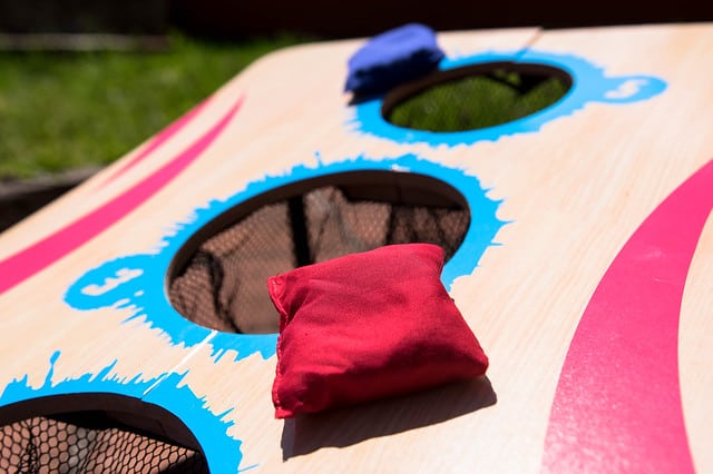 red and blue cornhole bags 